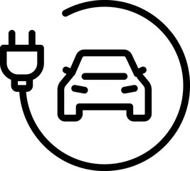 Electrical automobile cable contour and plug charging black symbol. 