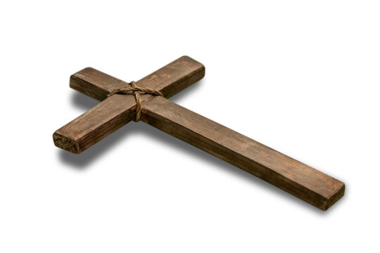 Holy wooden cross isolated on white background