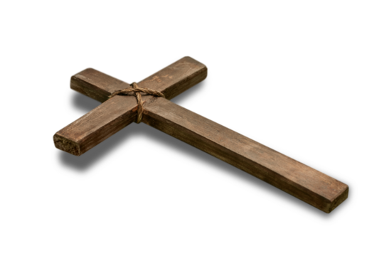 Holy wooden cross isolated on white background