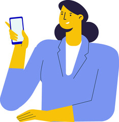 Young woman holding phone flat illustration