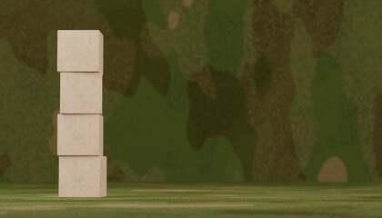 Military equipment blank block icons on with camouflage background. copy space Army war battle...