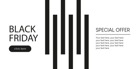 Black Friday banner, vector illustration, simple design, minimalism, holiday, abstract, rectangles, black, colors