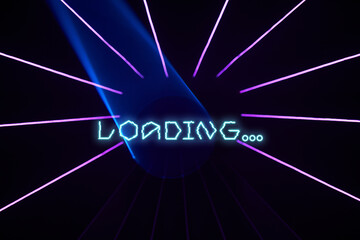 Dark background with purple laser beams and Loading.