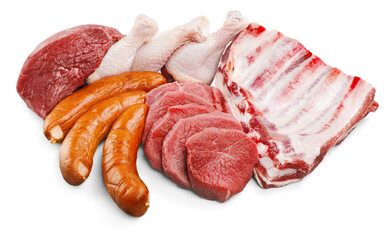 Fresh Raw Meat Background on white background