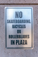 San Antonio, Texas- No Skateboarding, Bicycles or Rollerblades in Plaza signage