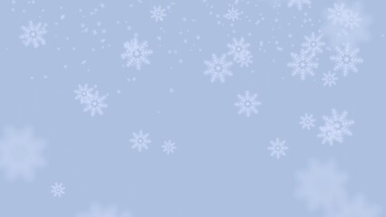 Naklejka na ściany i meble 冬空に雪の結晶が舞う背景素材　ホワイトグレー