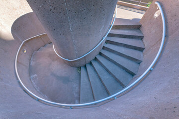 San Antonio, Texas- Top view of a concrete spiral staircase