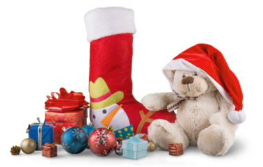 Christmas Stocking with Small Presents and Teddy Bear