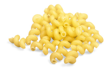 Close-up of raw yellow pasta isolated on white background - Powered by Adobe