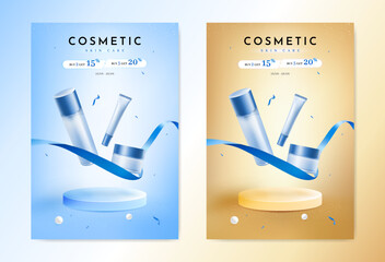 Set of Blue Cosmetic Products Poster Template