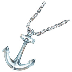 Anchor on the chain. Watercolor illustration. Isolated on a white background.