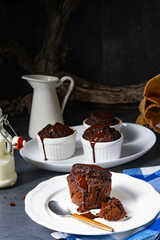 Delicious chocolate muffins with chocolate chips