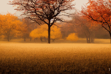 Obraz na płótnie Canvas panorama landscapes of autumn farm field with maple