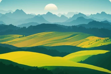 Fotobehang  vector illustration green landscape background © Oleksii