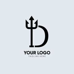 Letter D Trident Logo Design Icon Vector Emblem Graphic Illustration