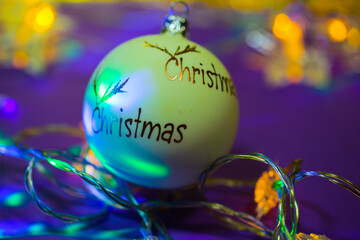 colorful christmas balls as background, colorful lights in background
