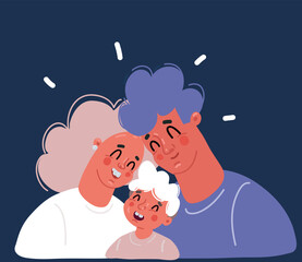 Cartoon vector illustration of familily togeter. Portrait of young family