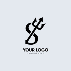 Letter S Trident Logo Design Icon Vector Emblem Graphic Illustration