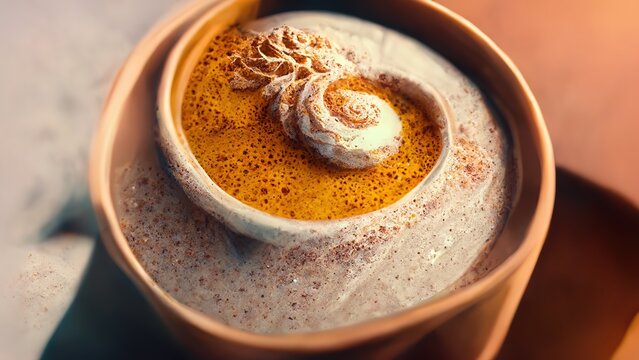 Abstract Pumpkin spice latte swirl in 3d style