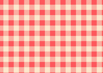 Red checkered fabric with crossed patterns On a yellow background, designed for tablecloths, blankets, curtains, garments, gingham.