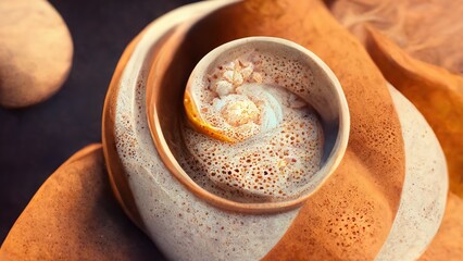 Abstract swirl of pumpkin spice latte in 3d style