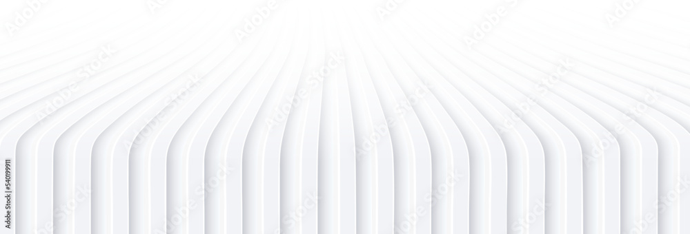 Fototapete White striped pattern background with copy space, 3D lines pattern design, abstract symmetrical minimal white grey backdrop for business presentation, vector illustration