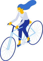 Woman, gilr riding bicycle flat illustration