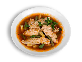 Thai Food Red Curry Chicken with Bamboo Shoots and Green Beans