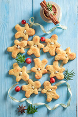 Cute butter cookies chain as Christmas decoration.