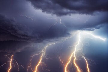 Sky and clouds with lightning.