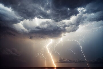 Sky and clouds with lightning.