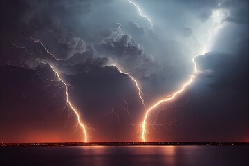 Sky and clouds with lightning.