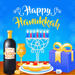 Happy Hanukkah, candlestick with food