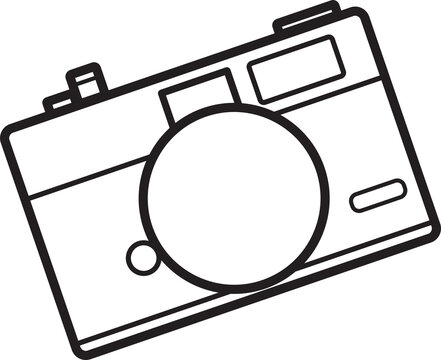 recommend clip art: Isolated vector illustraition of vintage old single lens refelctor SLR camera in black outline symbol sign logo