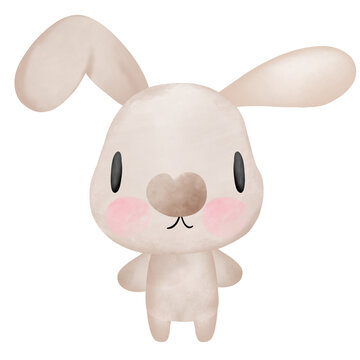 Cute brown baby bunny rabbit watercolor Cute emoji brown bunny face 