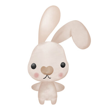 Cute brown baby bunny rabbit watercolor Cute emoji brown bunny face 