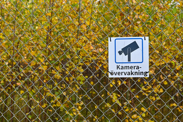 sign in Swedish with the text Camera surveillance