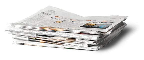 Stack newspapers recycling isolated knowledge documentation daily news - obrazy, fototapety, plakaty