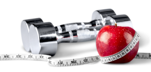 Red Apple and Measuring Tape with Dumbbells