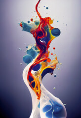 Abstract acrylic pour, paint splash, sinuous, nebulous, neural. (AI)