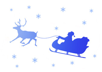 空を飛ぶトナカイとサンタクロース