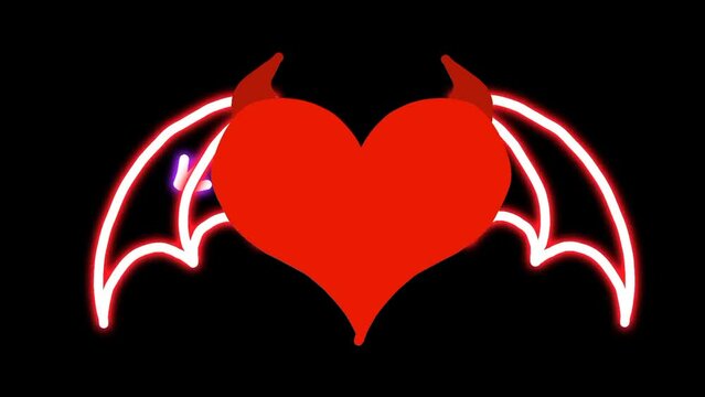 Animated neon devil heart for valentine's day