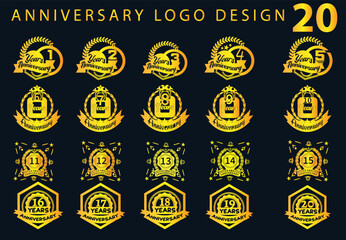 1 to 20 years anniversary logo and sticker design template