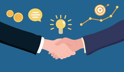 Business people shaking hands. Partnership, teamwork and cooperation concept. Hand-drawn, vector illustration.