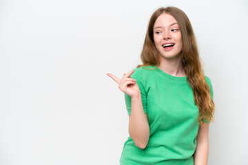 Young pretty woman isolated on white background intending to realizes the solution while lifting a finger up
