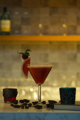red cocktail on the bar counter