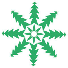 green snowflake made of christmas trees