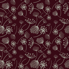 Bloom white flower on dark red background Seamless pattern for wrapping fabric print cloth dress Vector Doodle hand drawing 
