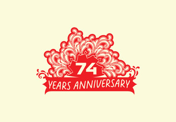 74 years anniversary logo and sticker design template