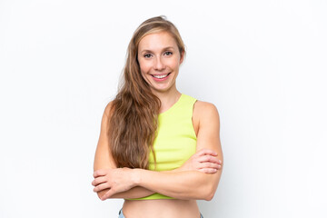 Young caucasian woman isolated on white background keeping the arms crossed in frontal position